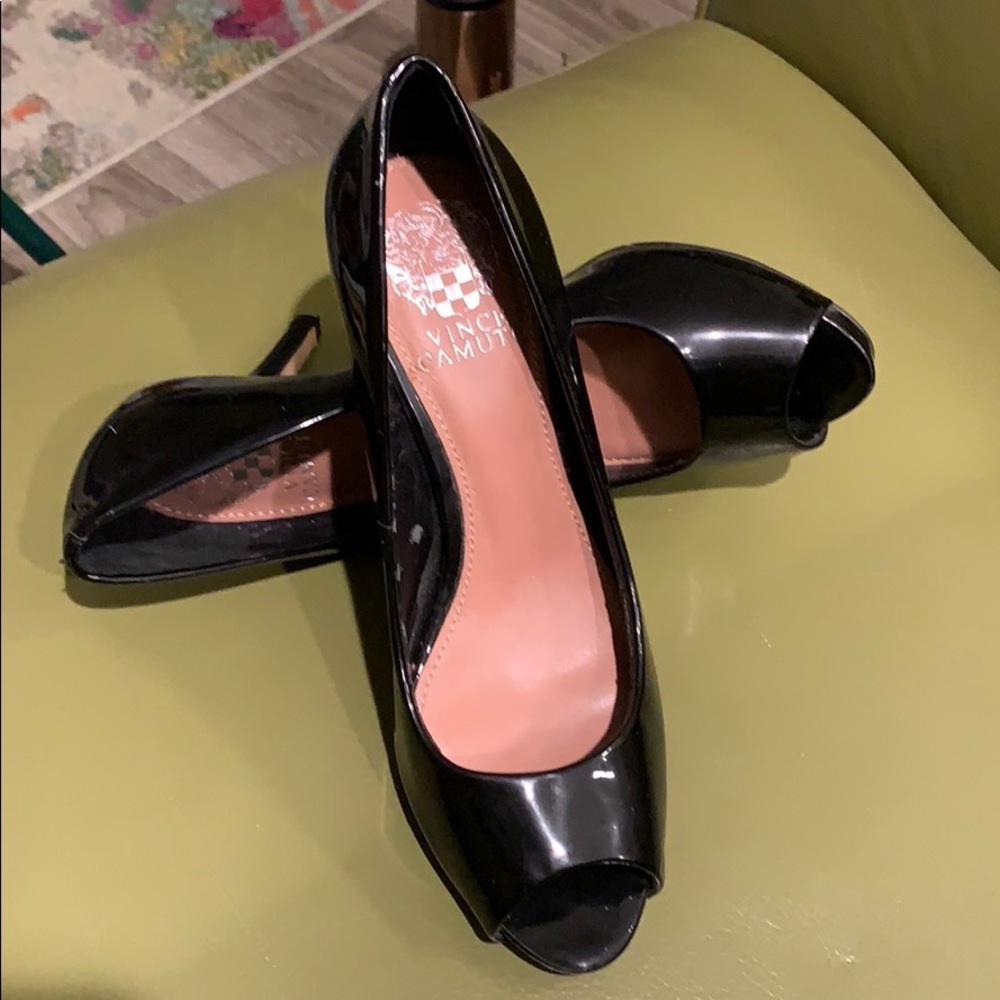 Vince Camuto black patent genuine leather heels.